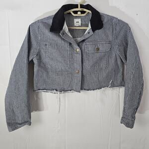 Vans Womens Cropped Pinstripe Jacket Size XS Long Sleeve Cut Off Collar Snap